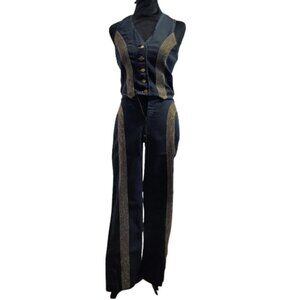 Vintage Outrageous Denim Vest and Pant Suit Women's 7/8 ! Read Description !